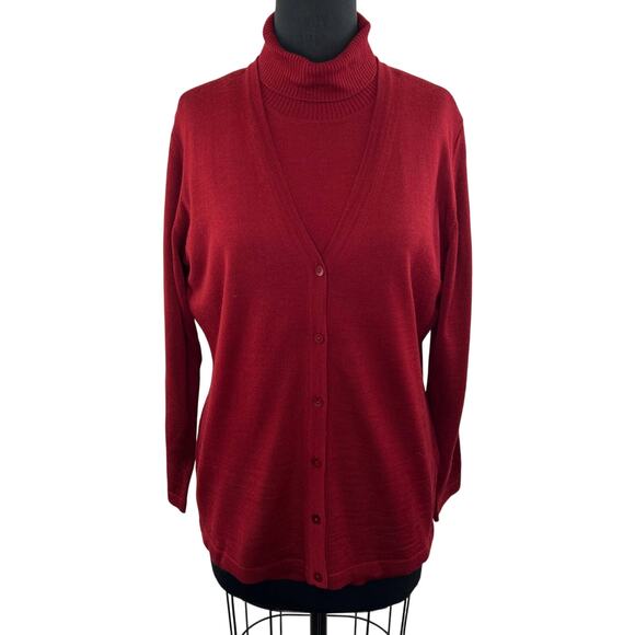 MARINA RINALDI 2-Piece Twin Set Red Wool Acrylic Turtleneck Sweater & Cardigan M - Picture 1 of 15